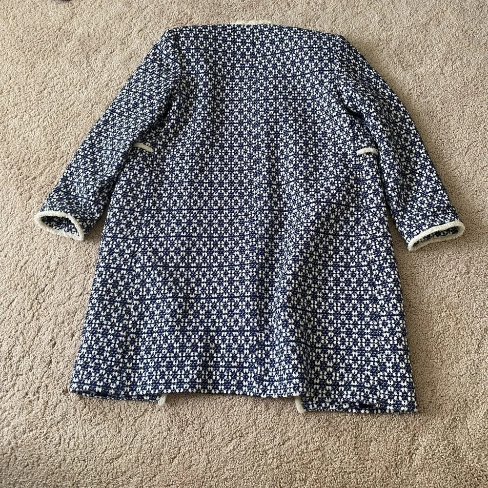 Zara- Viral “That Coat” Navy and White Tweed Long Sleeve Open Front Jacket